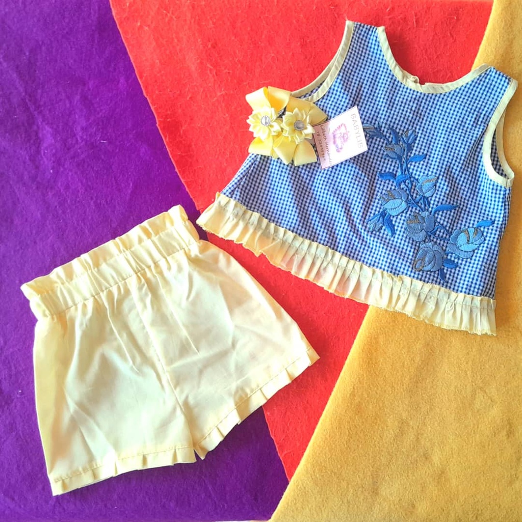 Conjunto guinga azul y amarillo + lazos